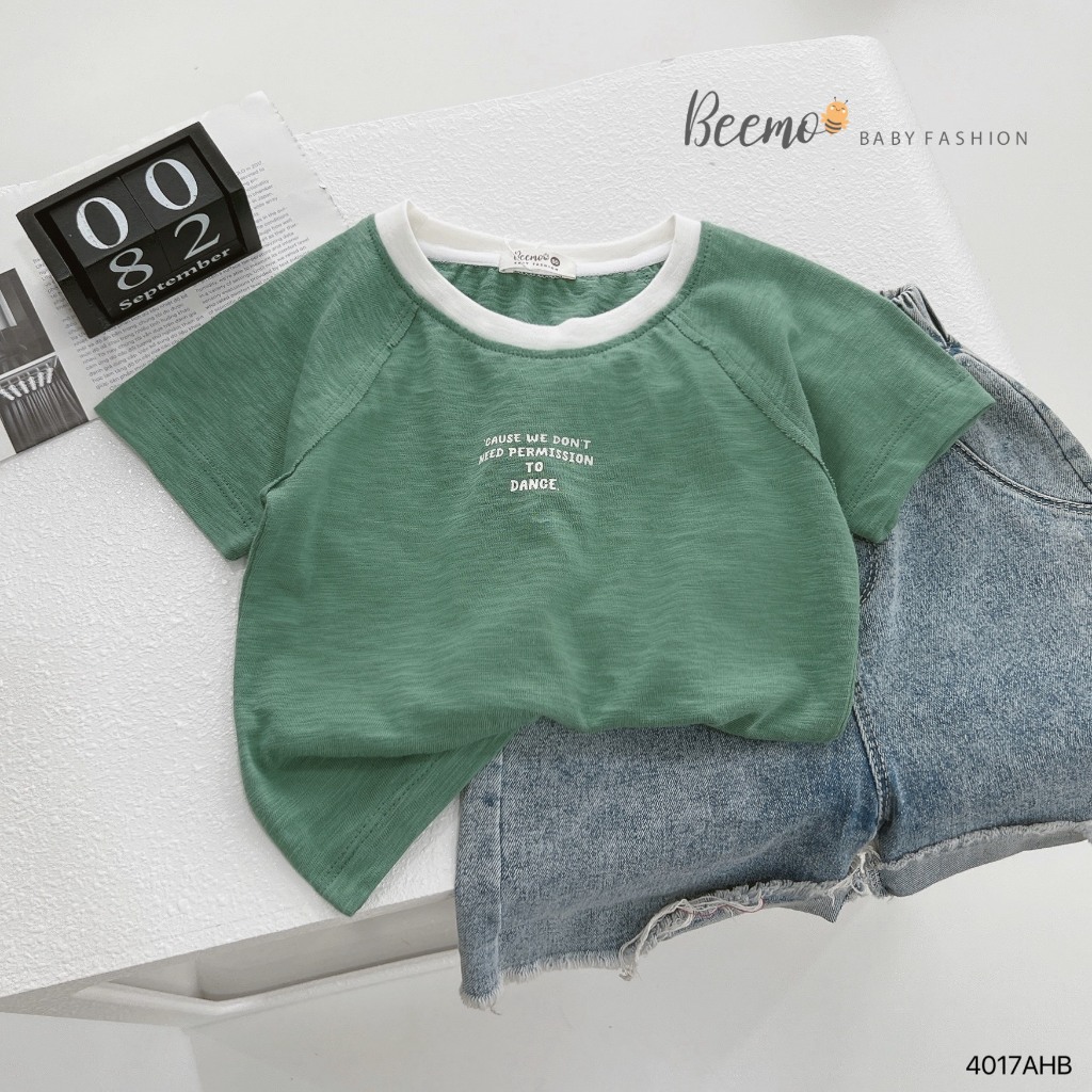 Áo phông cotton xước in chữ cá tính cho bé, áo thun cổ tròn cotton mềm mát cho bé