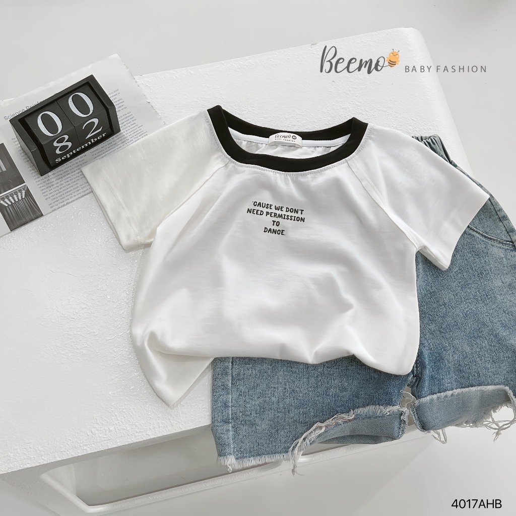 Áo phông cotton xước in chữ cá tính cho bé, áo thun cổ tròn cotton mềm mát cho bé