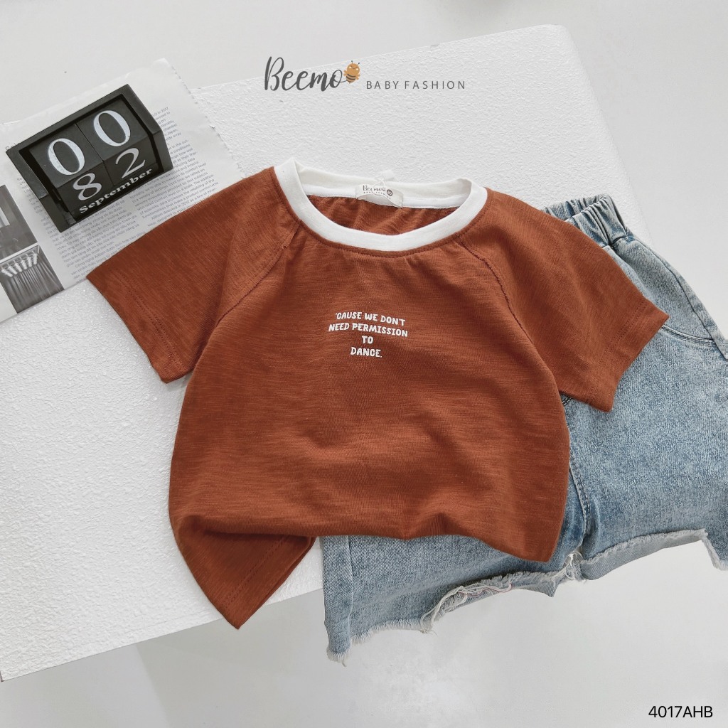 Áo phông cotton xước in chữ cá tính cho bé, áo thun cổ tròn cotton mềm mát cho bé