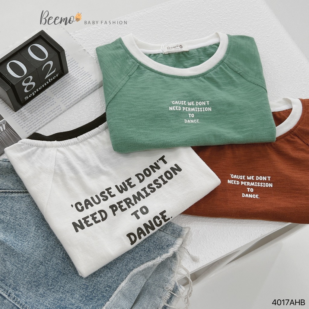Áo phông cotton xước in chữ cá tính cho bé, áo thun cổ tròn cotton mềm mát cho bé