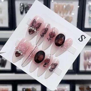 NANTY Nailbox thiết kế  đính đá màu đỏ nâu sơn thạch M420