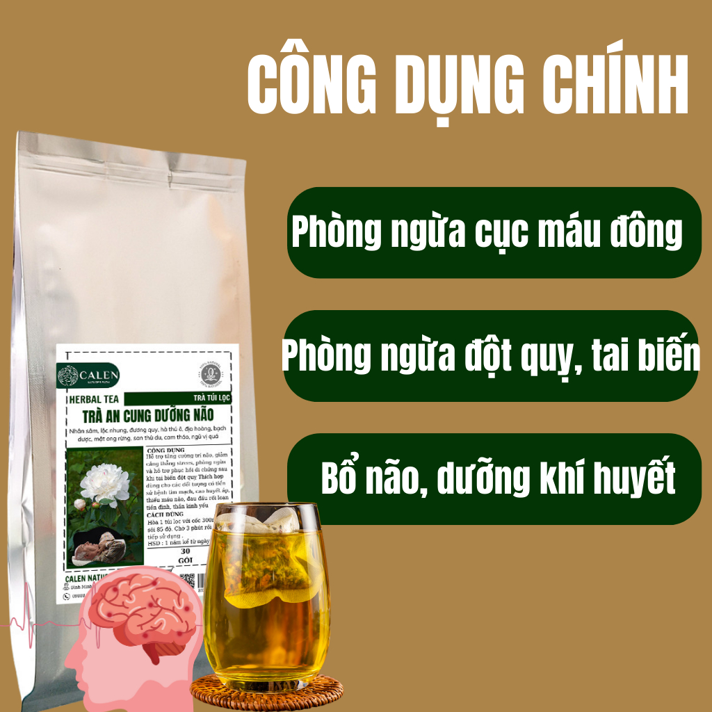 Trà an cung dưỡng não , phòng ngừa đột quỵ, phòng chống nguy cơ đông máu bịch 30 gói lọc