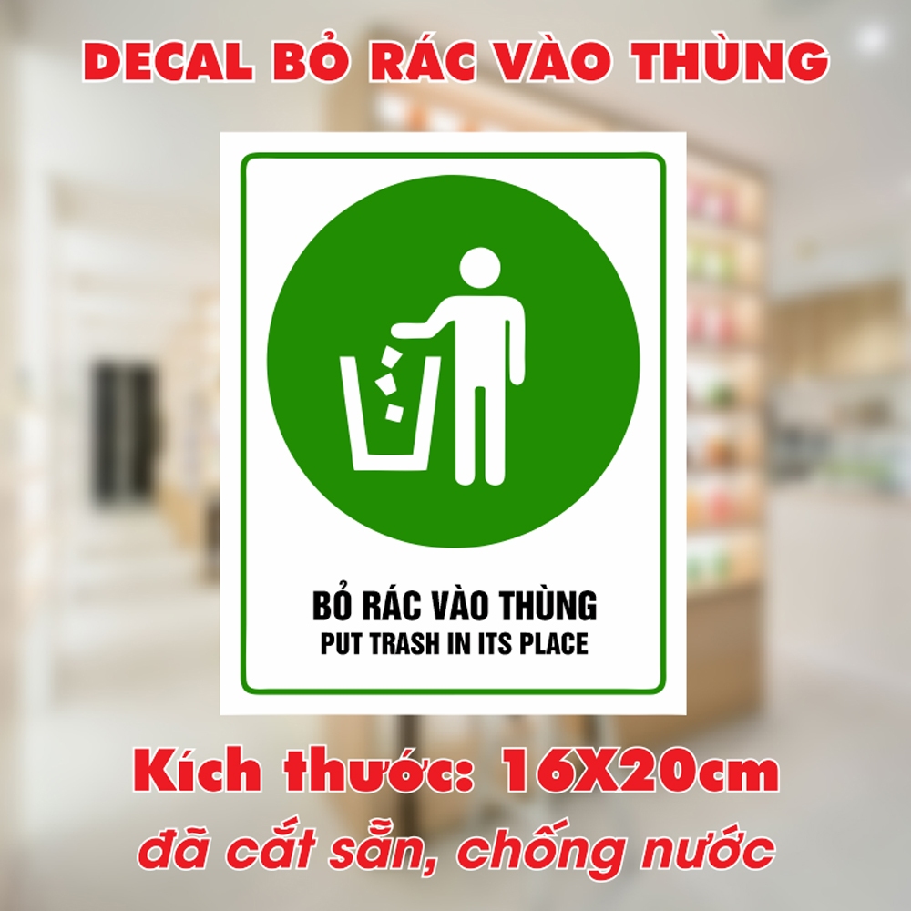 Biển LOGO Sticker Decal BỎ RÁC VÀO THÙNG, IN DECAL DECAL CHỐNG NƯỚC ...