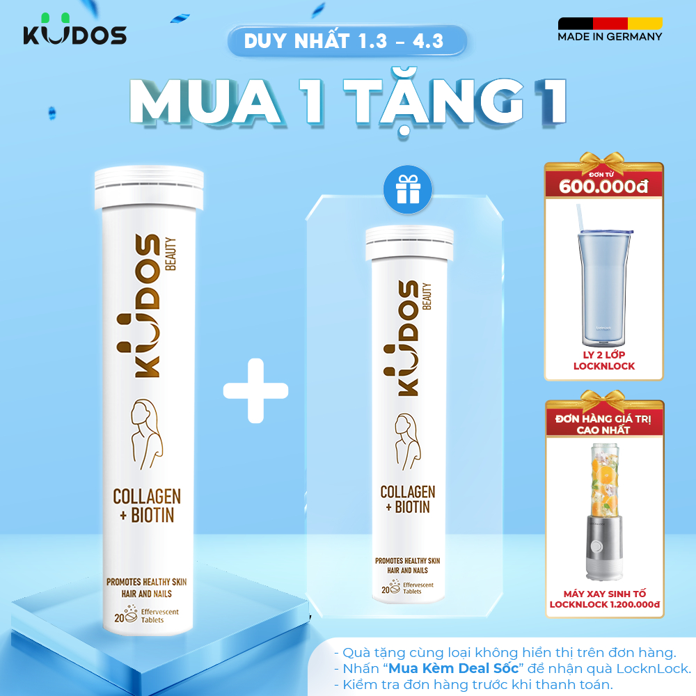 Viên sủi Collagen + Biotin KUDOS BEAUTY giúp ngăn ngừa lão hóa, da sáng