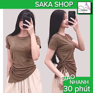 Áo thun nữ tay ngắn chéo eo sẻ tà