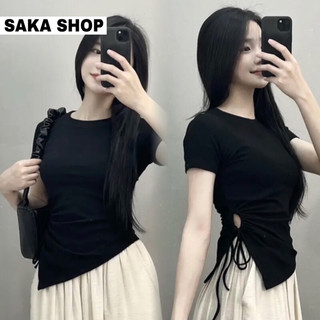 Áo thun nữ tay ngắn chéo eo sẻ tà
