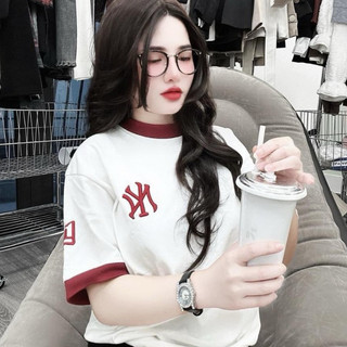 Áo Thun Tay Lỡ Chất Cotton Khô Thêu LOGO N.Y. Form Rộng Unisex Oversize Nam Nữ -Áo Phông Nam Nữ Thêu Chỉ Đỏ NY Phong Các
