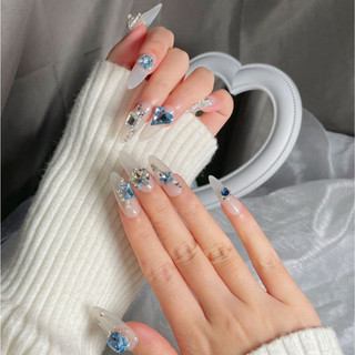 NANTY Nailbox thiết kế màu nước gạo đính đá xanh đậm M418