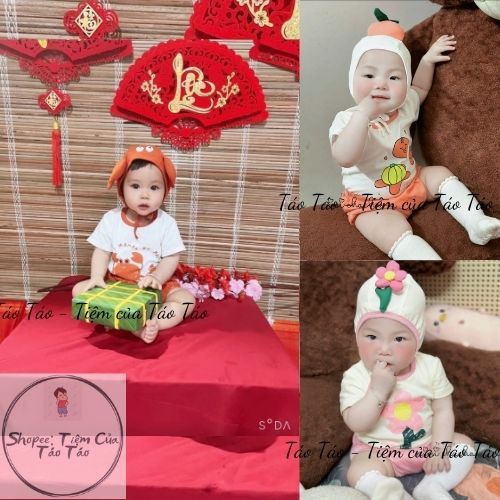 ( Hàng có Sẵn )Set Bộ 4 chi tiết cho bé hình ngộ nghĩnh vải cotton thoáng mát cho bé 4-12kg