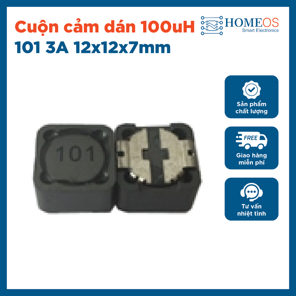 Cuộn cảm dán 100uH 101 3A 12x12x7mm -- 7x7x4mm