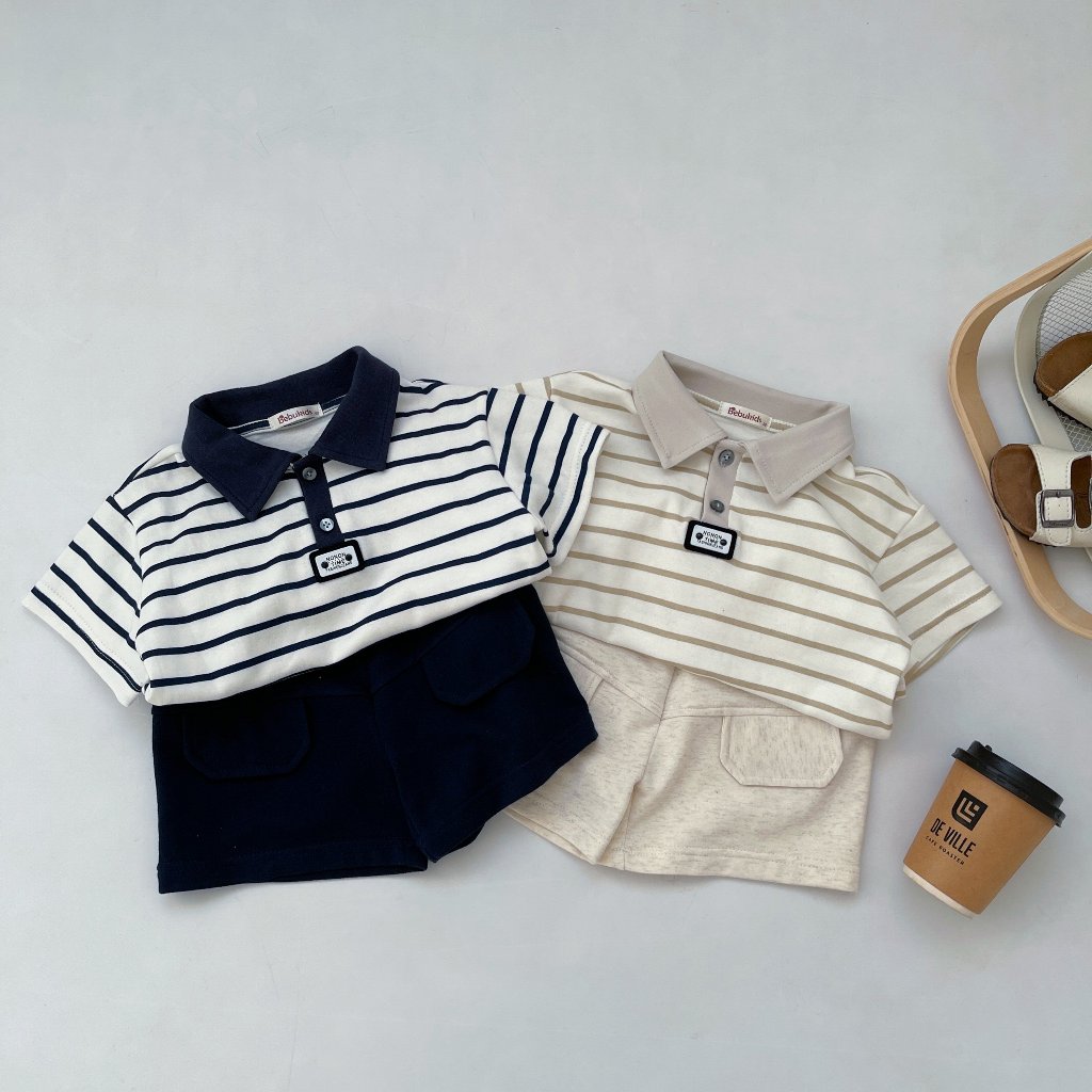 Set bộ polo cộc tay bé trai sọc kẻ, chất liệu cotton mềm mịn bé mặc đi chơi đi học Miniumbaby SB1844