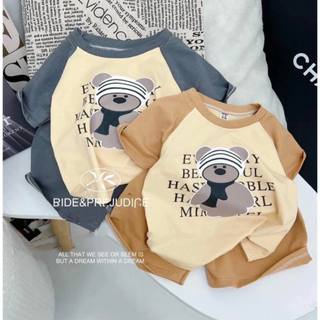 COMBO 2 Bộ Quần Áo Cộc Tay Cho Bé Trai Bé Gái In Hình Gấu Chất Liệu Cotton Thoáng Mát Hottrend - BABYKIDS