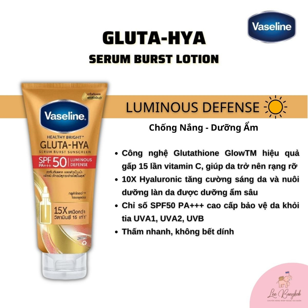 Sữa Dưỡng Thể Vaseline 10X Dưỡng Trắng Da Toàn Thân Vaseline 10X Healthy Bright Gluta HYA Thái Lan 260-300-330ml Body
