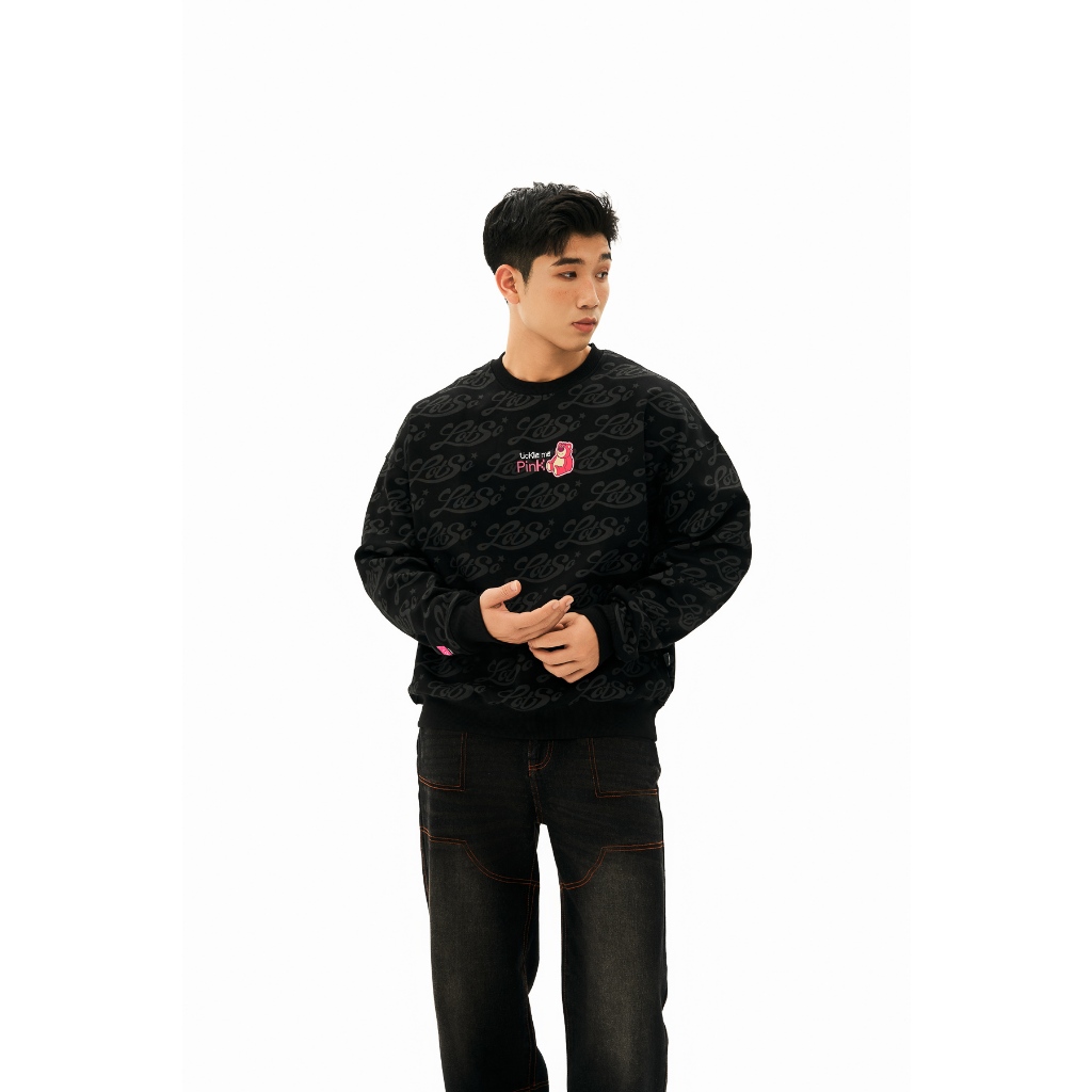 Áo Nỉ Không Mũ BOO Unisex Oversized In Tràn Hình Gấu Dâu Lotso