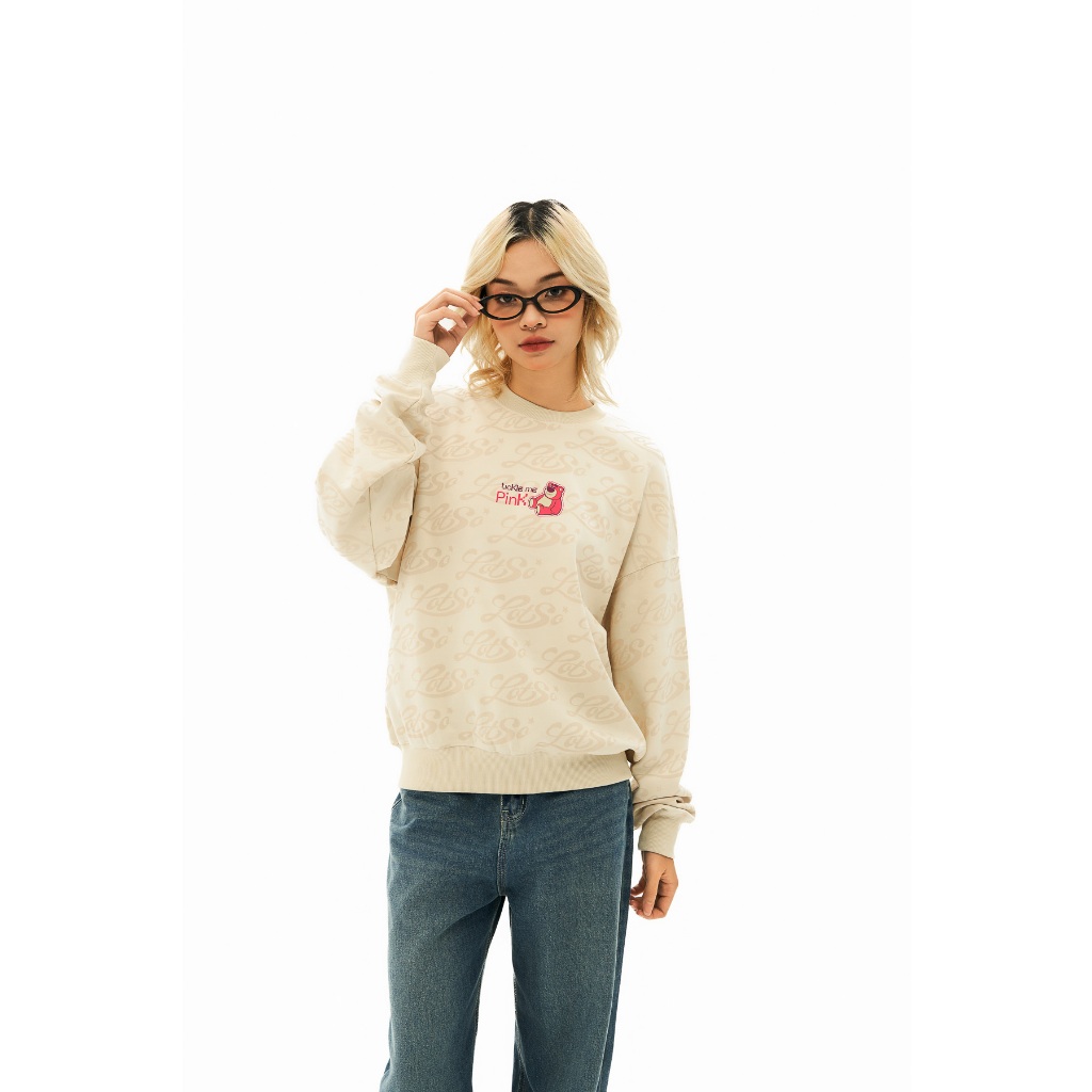 Áo Nỉ Không Mũ BOO Unisex Oversized In Tràn Hình Gấu Dâu Lotso