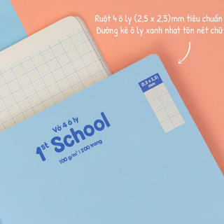 KLONG - Sổ 4 ô ly may dán gáy A4 120/ 200 trang bìa pastel dễ thương 1st School 100/76; MS: 063 - MS: 064 🌷