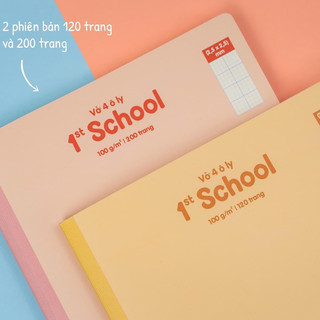 KLONG - Sổ 4 ô ly may dán gáy A4 120/ 200 trang bìa pastel dễ thương 1st School 100/76; MS: 063 - MS: 064 🌷