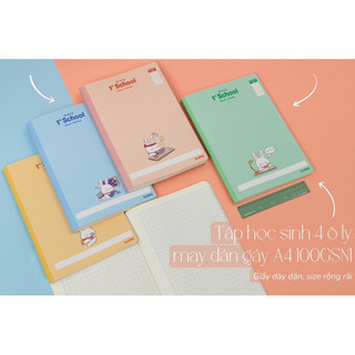 KLONG - Sổ 4 ô ly may dán gáy A4 120/ 200 trang bìa pastel dễ thương 1st School 100/76; MS: 063 - MS: 064 🌷