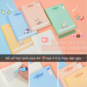 KLONG - Sổ 4 ô ly may dán gáy A4 120/ 200 trang bìa pastel dễ thương 1st School 100/76; MS: 063 - MS: 064 🌷