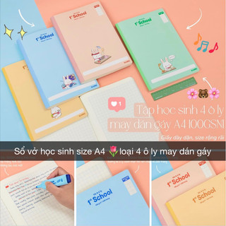 KLONG - Sổ 4 ô ly may dán gáy A4 120/ 200 trang bìa pastel dễ thương 1st School 100/76; MS: 063 - MS: 064 🌷