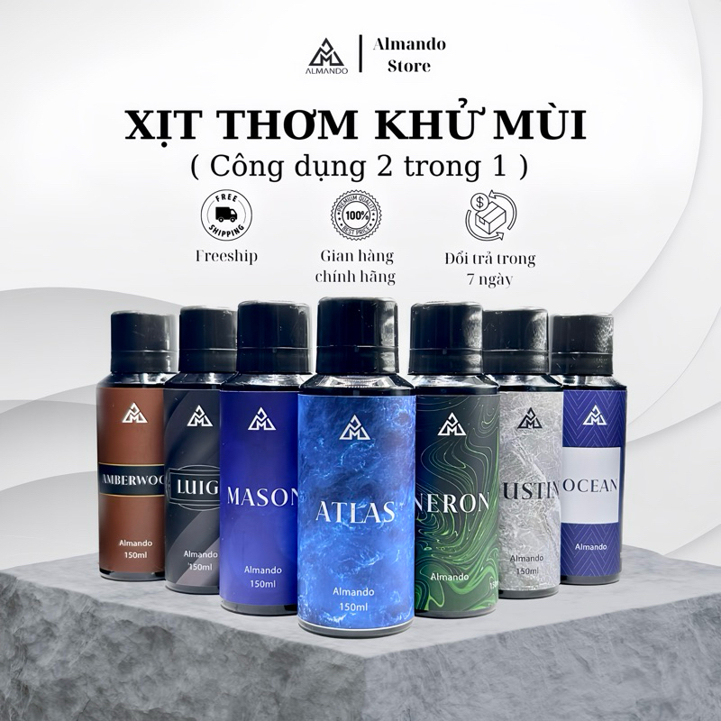 Body mist nam Almando, Xịt thơm khử mùi toàn thân chính hãng 150ml