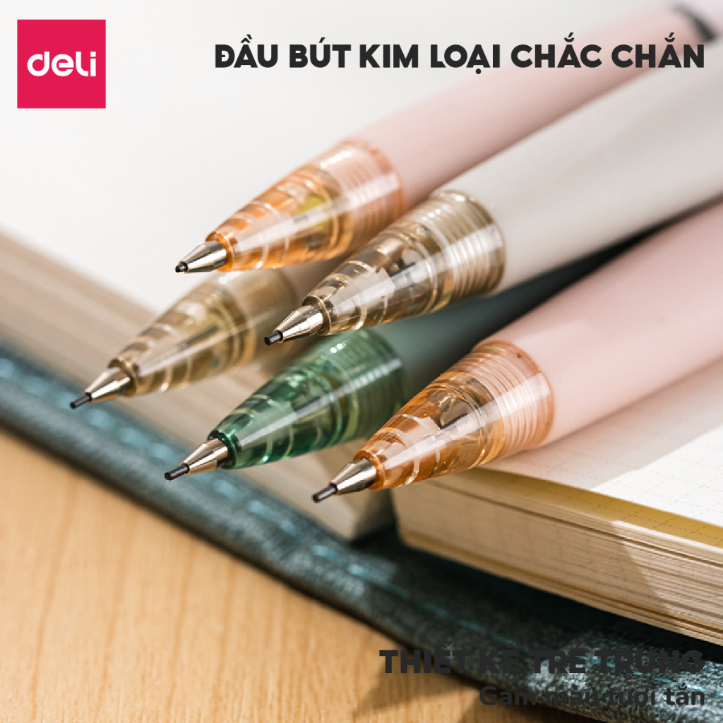 Bút Chì Kim Scribe Deli Màu Pastel Ngòi 0.5mm/0.7mm Deli, Bút Chì Bấm Cơ Học Có Đầu Tẩy Thiết Kế Chống Gãy Ngòi