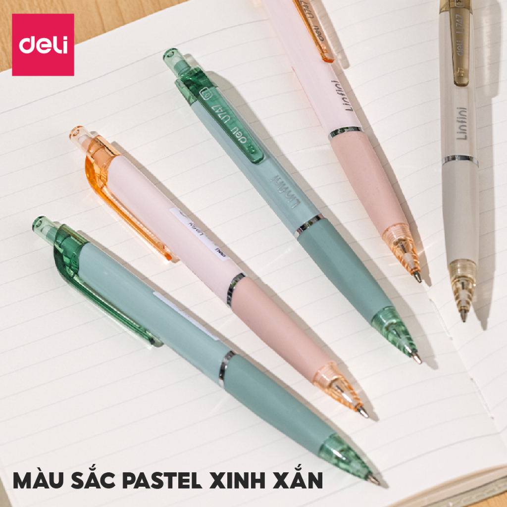 Bút Chì Kim Scribe Deli Màu Pastel Ngòi 0.5mm/0.7mm Deli, Bút Chì Bấm Cơ Học Có Đầu Tẩy Thiết Kế Chống Gãy Ngòi