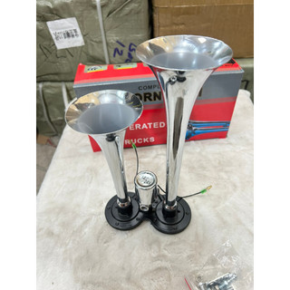 Còi hơi, kèn hơi 2 loa inox, còi hơi điện 12v và 24v cho xe có bình hơi.