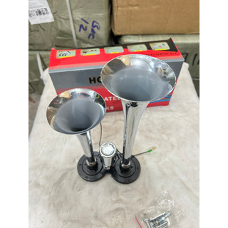 Còi hơi, kèn hơi 2 loa inox, còi hơi điện 12v và 24v cho xe có bình hơi.