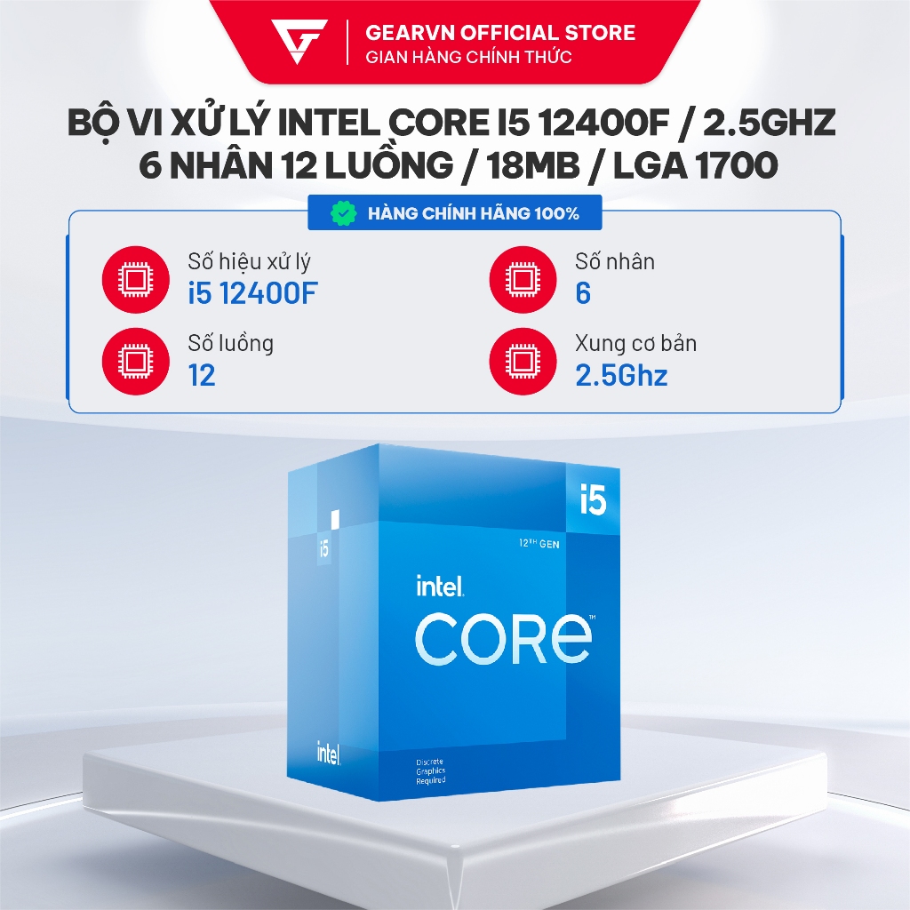 Bộ Vi Xử Lý Intel Core I5 12400f 25ghz Turbo 44ghz 6 Nhân 12 Luồng 18mb Lga 1700 1342