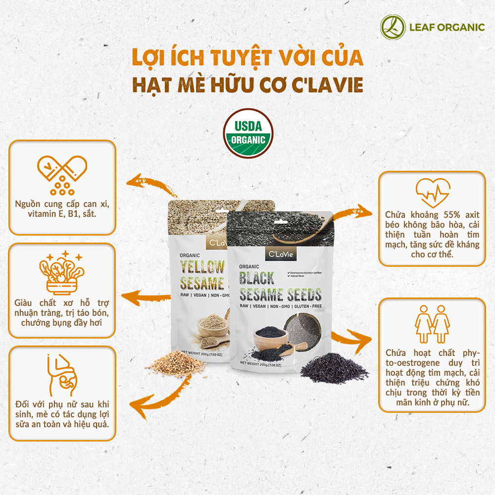 Ảnh Hạt mè hữu cơ thuần chủng không biến đổi gen C'LaVie 200g 2