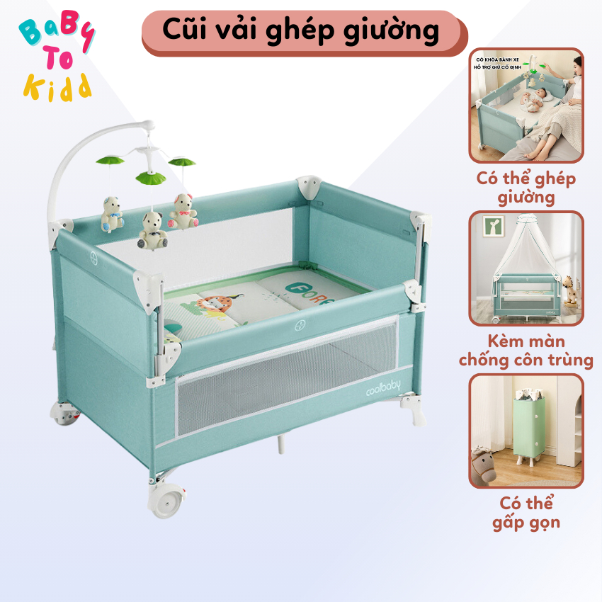 Cũi ghép giường gấp gọn, nôi cũi vải gấp gọn đa năng dành cho bé tặng ...