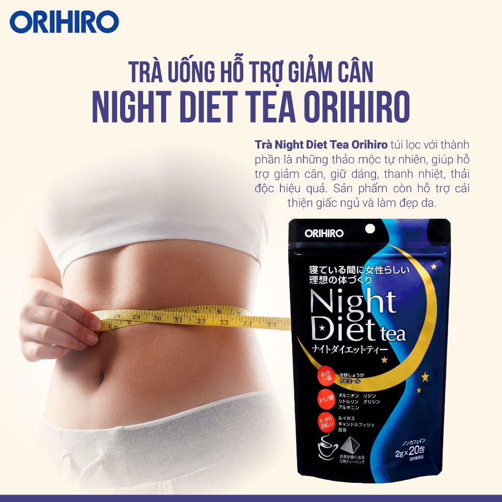 Trà giảm cân Night Diet Tea hỗ trợ giảm cân, kiểm soát lượng đường trong máu Orihiro Nhật Bản 20 gói/ 24 gói