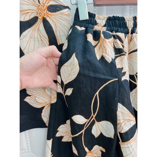 [JUNE LINEN] S16. Set Linen tưng cao cấp Họa tiết. Chân váy xòe có túi sườn mix áo cổ tim.