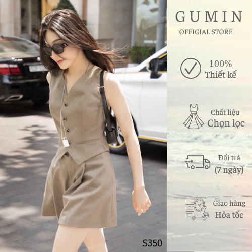 Set gile quần sooc GUMIN thiết kế cổ V sang chảnh thanh lịch, kiểu dáng trẻ trung sang trọng