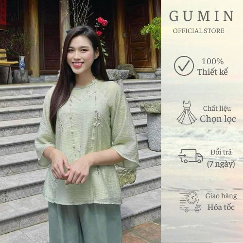 Set bộ pháp phục GUMIN tay lỡ cổ tết thêu hoa sang trọng thanh lịch