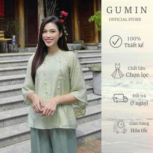 Set bộ pháp phục GUMIN tay lỡ cổ tết thêu hoa sang trọng thanh lịch