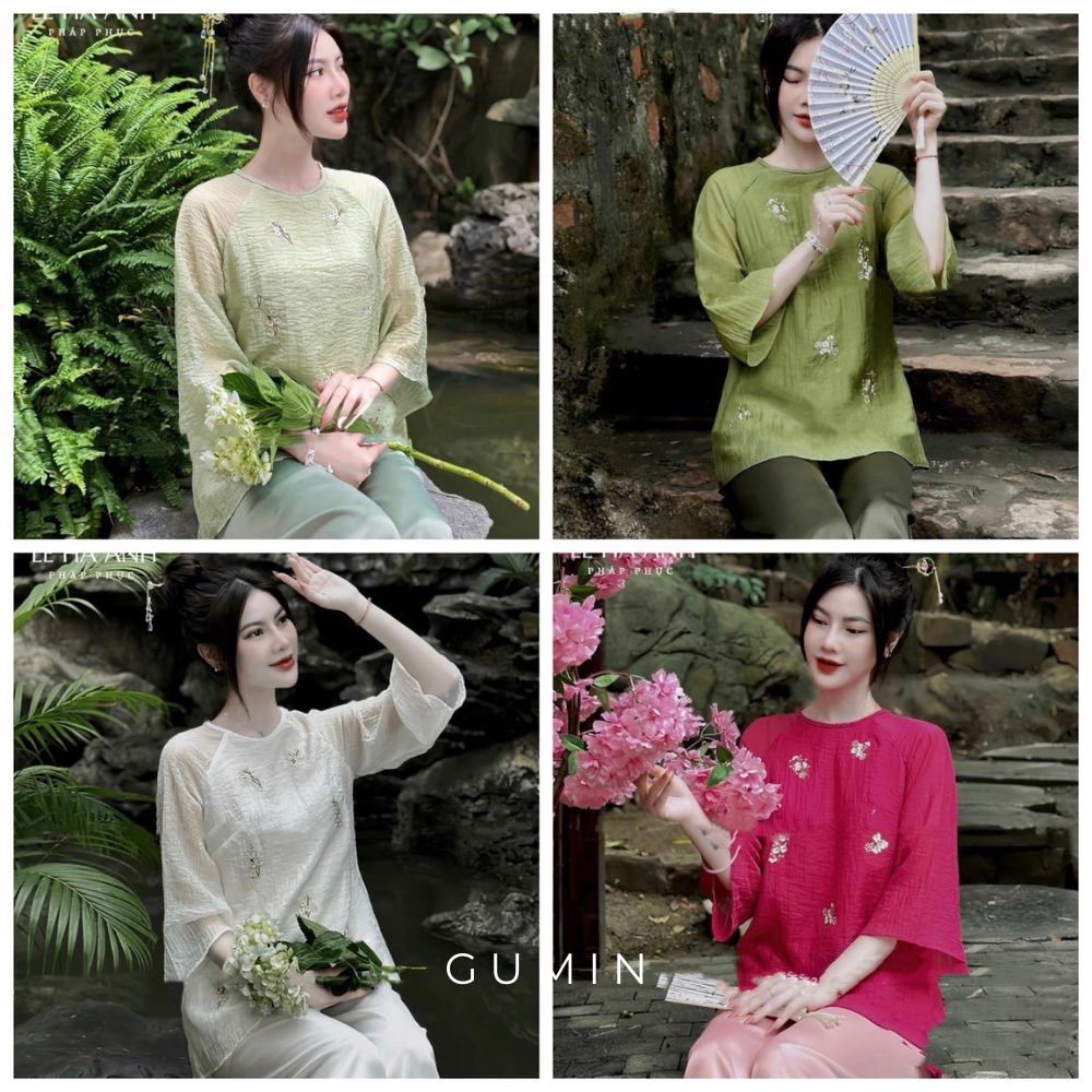 Set bộ pháp phục GUMIN tay lỡ cổ tết thêu hoa sang trọng thanh lịch