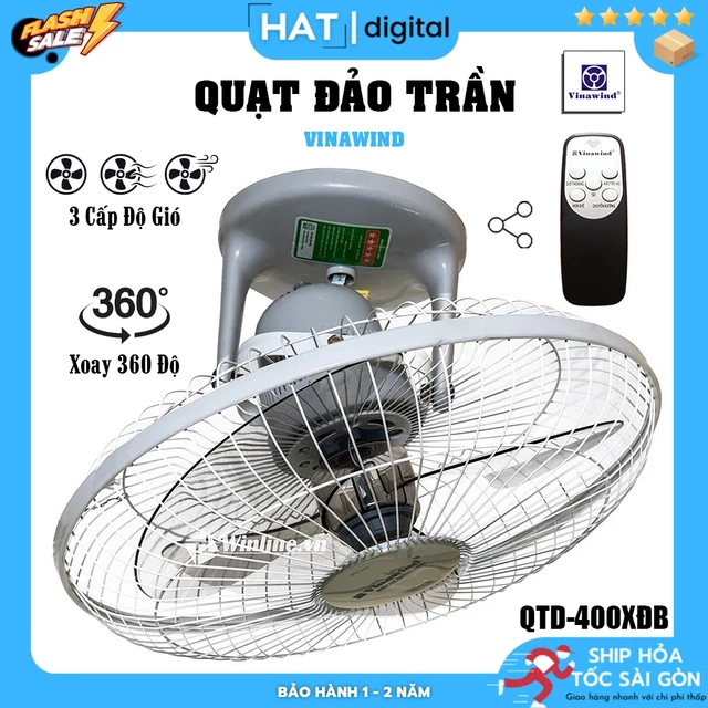Quạt Đảo Trần Vinawind QTD-400XĐB Điều Khiển Từ Xa | Quạt Trần Mini Giá Rẻ 3 Cấp Độ Gió ,Bảo Hành 12 Tháng