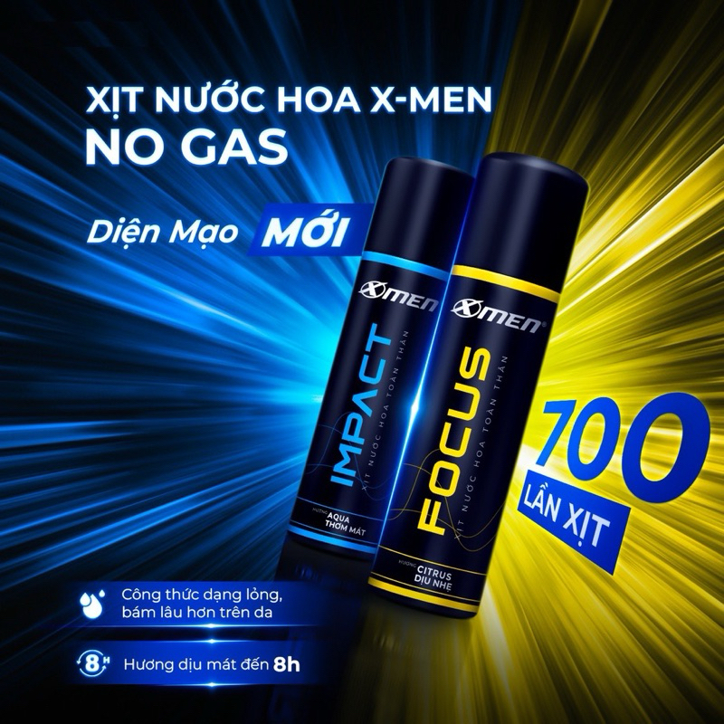 Xịt thơm toàn thân X Men FIRE/WOOD cho nam lưu hương lâu 100ml,140ml