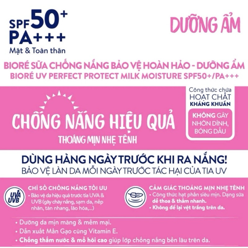 Sữa Chống Nắng Mát Lạnh , Dưỡng Âm, Dưỡng Trắng Bioré UV Perfect Protect Milk SPF50 PA+++ 25ml