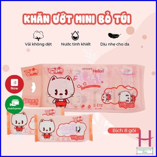 Bịch 8 Gói 64 Tờ Khăn Giấy Ướt Mini Bỏ Túi Đi Chơi Du Lịch Tiện Ích,Giấy Ướt Mini Nhỏ Gọn Tiện Lợi Siêu Xinh { H }