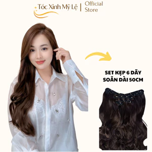 SET KẸP TÓC GIẢ xinh 6 dãy nhỏ tiện lợi, xoăn nhẹ dài 50cm, chất liệu cao cấp an toàn da đầu, tóc đẹp, tóc xinh mỹ lệ.