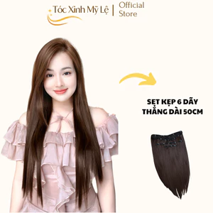 Kẹp tóc giả, tóc thẳng 6 dãy dài 50cm, Chất tơ mềm mượt, an toàn da đầu, chịu nhiệt cao cấp, tóc đẹp, tóc xinh mỹ lệ.