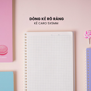 Sổ Lò Xo A5 Kẻ Caro CLASSMATE MACARONS 150 Trang- 100gsm, Thiết Kế Lò Xo Mềm Không Cấn Tay, Bìa Màu Pastel 15-030A5