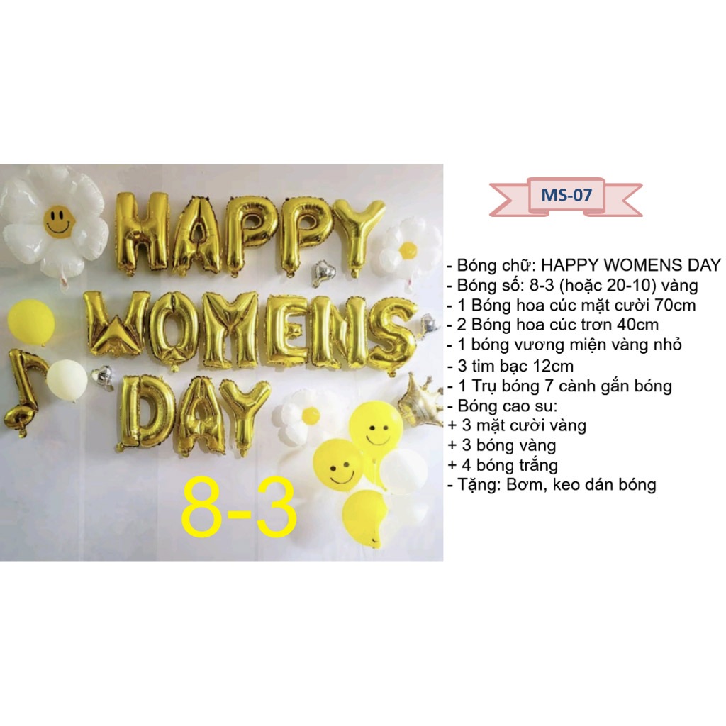 Product image SET BÓNG trang trí valentine 14/2 , 8/3, 20/10, ngày kỉ niệm, ngày phụ nữ happy women's day, Happy Anniversary Set 8/3 (20/10)-MS7