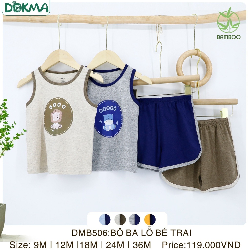 (8-13kg, 6-36M) Bộ Ba Lỗ, Sát Nách Cotton Hình Đáng Yêu Cho Bé Dokma JB019 JB368 DMB506 DB2121 DB3054