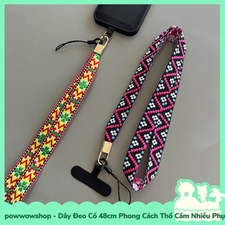 [Sẵn VN - Hỏa Tốc] Dây Đeo Vào Cổ 42cm Phong Cách Thổ Cẩm Buộc Điện Thoại Hoặc Bảng Thẻ Pattern Vintage Retro