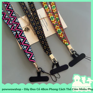 Dây Đeo Vào Cổ 42cm Phong Cách Thổ Cẩm Buộc Điện Thoại Hoặc Bảng Thẻ Pattern Vintage Retro
