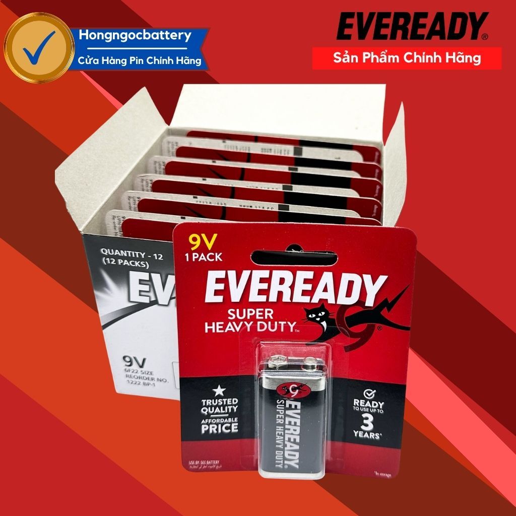 Hộp gồm 12 Viên Pin 9V EVEREADY super heavy duty 1222 Bp1 Siêu Bền Bỉ ...